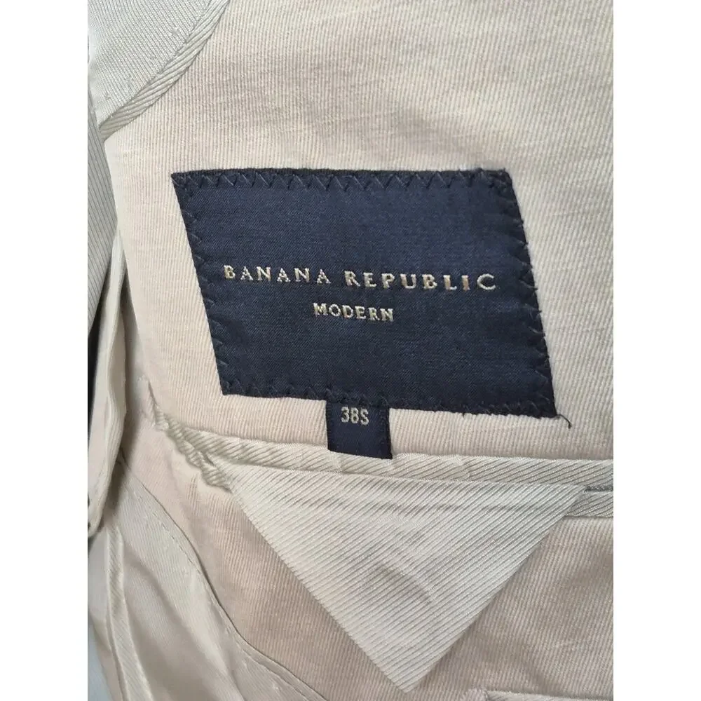 Banana Republic Modern Blazer Tan/Beige Mens 38S Linen & Cotton Blend 3 Buttons